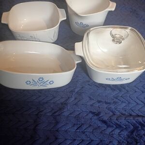 CorningWare White and Blue Floral Dish Set